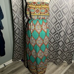 Bohemian style boutique dress,strapless, side slip on both sides
